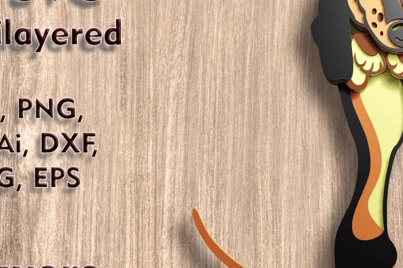 Intra απο ξύλο plywood  Χρώμα wenge 3mm-4mm πάχος - Αρχεία λέιζερ πολλαπλών επιπέδων Dachshund 3D Δίασταση 4x7 cm INTRAFABR-102203032