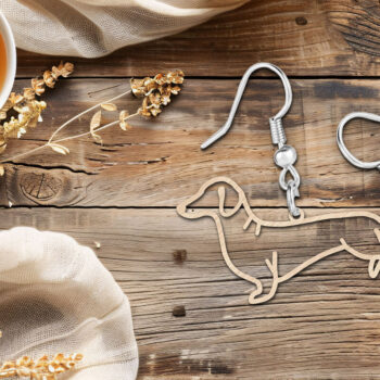 Intra απο ξύλο plywood  Χρώμα wenge 3mm-4mm πάχος - Dachshund Dog Earrings Δίασταση 900x900 cm INTRAFABR-109301040 - Image 2