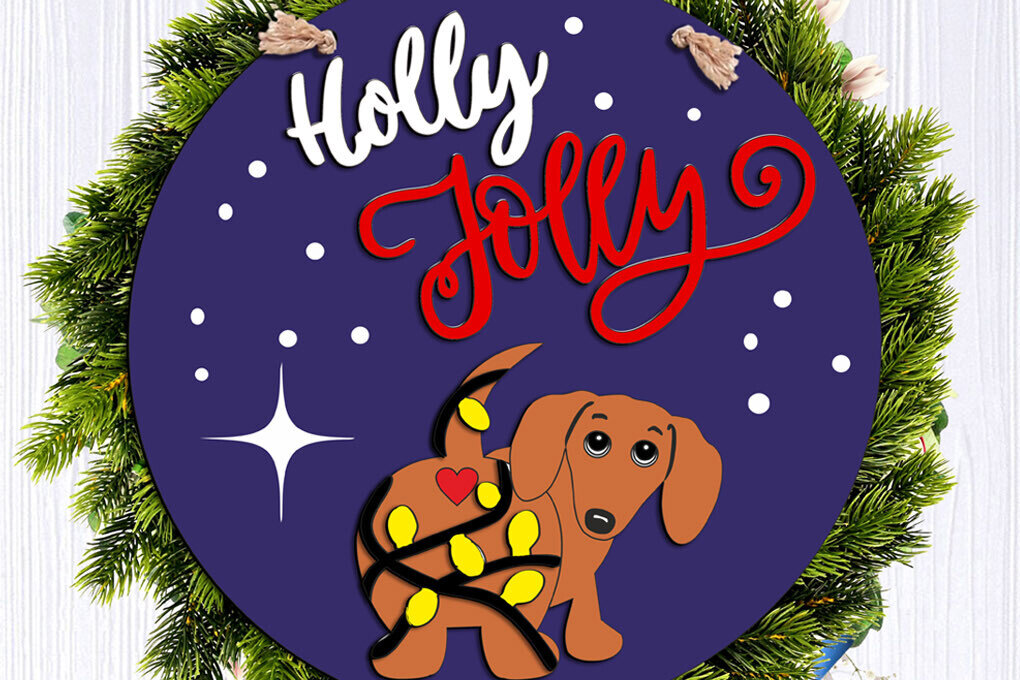 Intra απο ξύλο plywood  Χρώμα wenge 3mm-4mm πάχος - Dachshund Holly Jolly Door Hanger Δίασταση 15x15 cm INTRAFABR-109301224