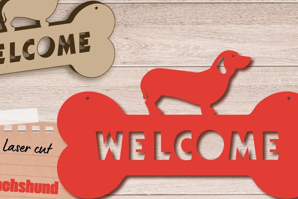 Intra απο ξύλο plywood  Χρώμα wenge 3mm-4mm πάχος - Σήμα καλωσορίσματος Dachshund, για Dog Lover Δίασταση 20x20 cm INTRAFABR-63380210