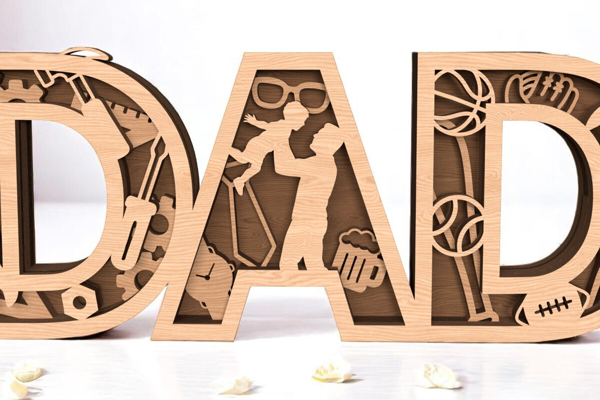 Intra απο ξύλο plywood  Χρώμα wenge 3mm-4mm πάχος - Dad 3D Layered Father's Day Δίασταση 30x20 cm INTRAFABR-64461088