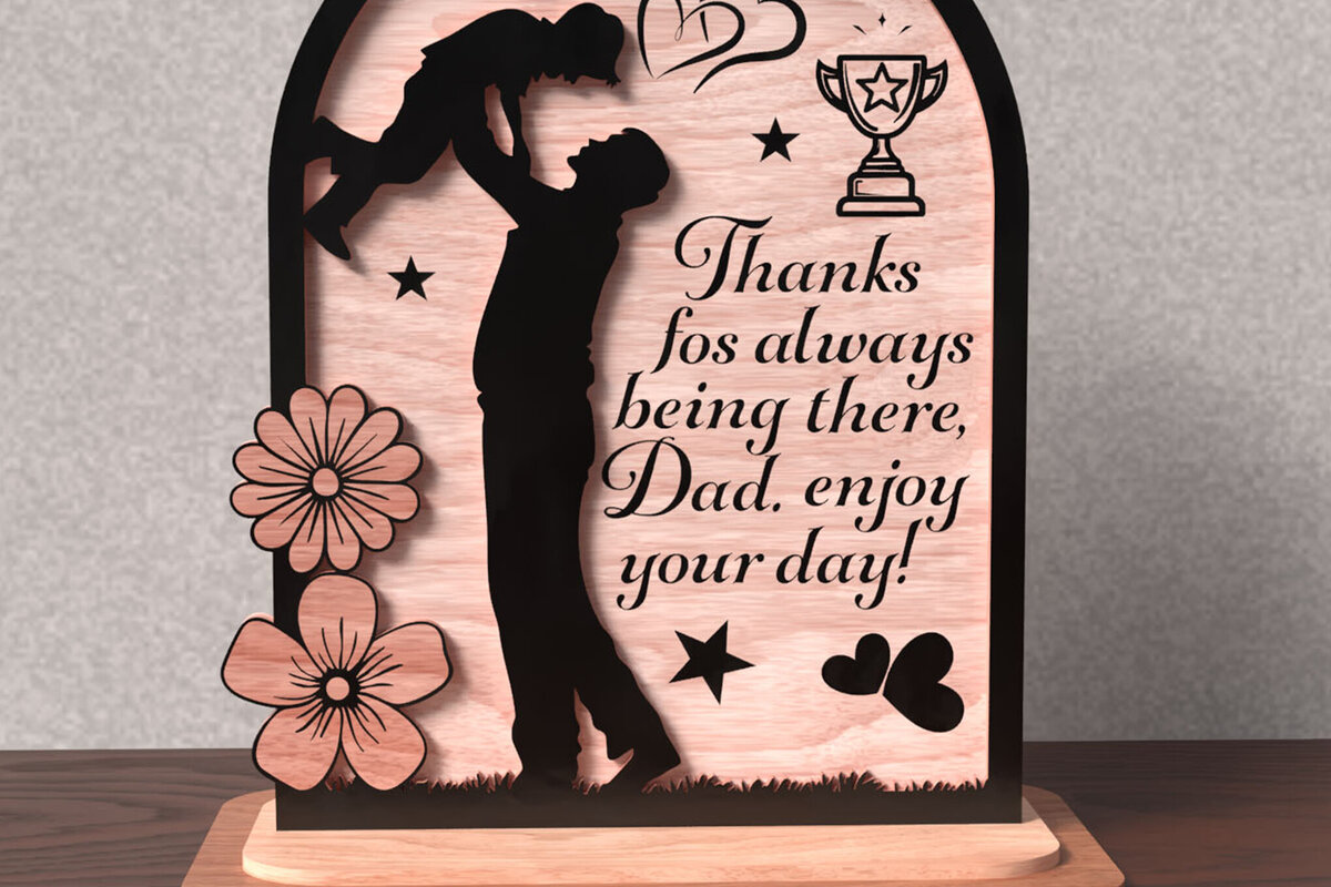 Intra απο ξύλο plywood  Χρώμα wenge 3mm-4mm πάχος - Σημάδι ημέρας του πατέρα και του παιδιού Δίασταση 20x20 cm INTRAFABR-110316870