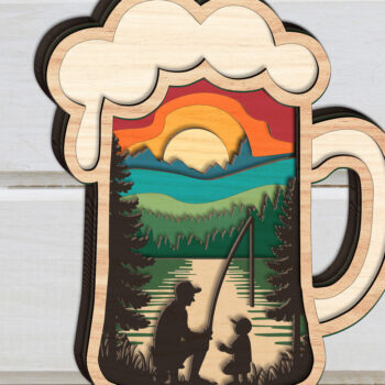 Intra απο ξύλο plywood Χρώμα wenge 3mm-4mm πάχος - Dad and Son Fishing Layered Δίασταση 20x20 cm INTRAFABR-76510041 - Image 2