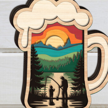 Intra απο ξύλο plywood Χρώμα wenge 3mm-4mm πάχος - Dad and Son Fishing Layered Δίασταση 20x20 cm INTRAFABR-72053263 - Image 2