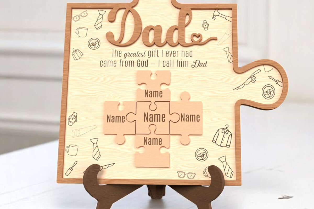 Intra απο ξύλο plywood  Χρώμα wenge 3mm-4mm πάχος - Πινακίδα Dad Puzzle – Δώρο προσαρμοσμένου ονόματος Δίασταση 30x20 cm INTRAFABR-13922663