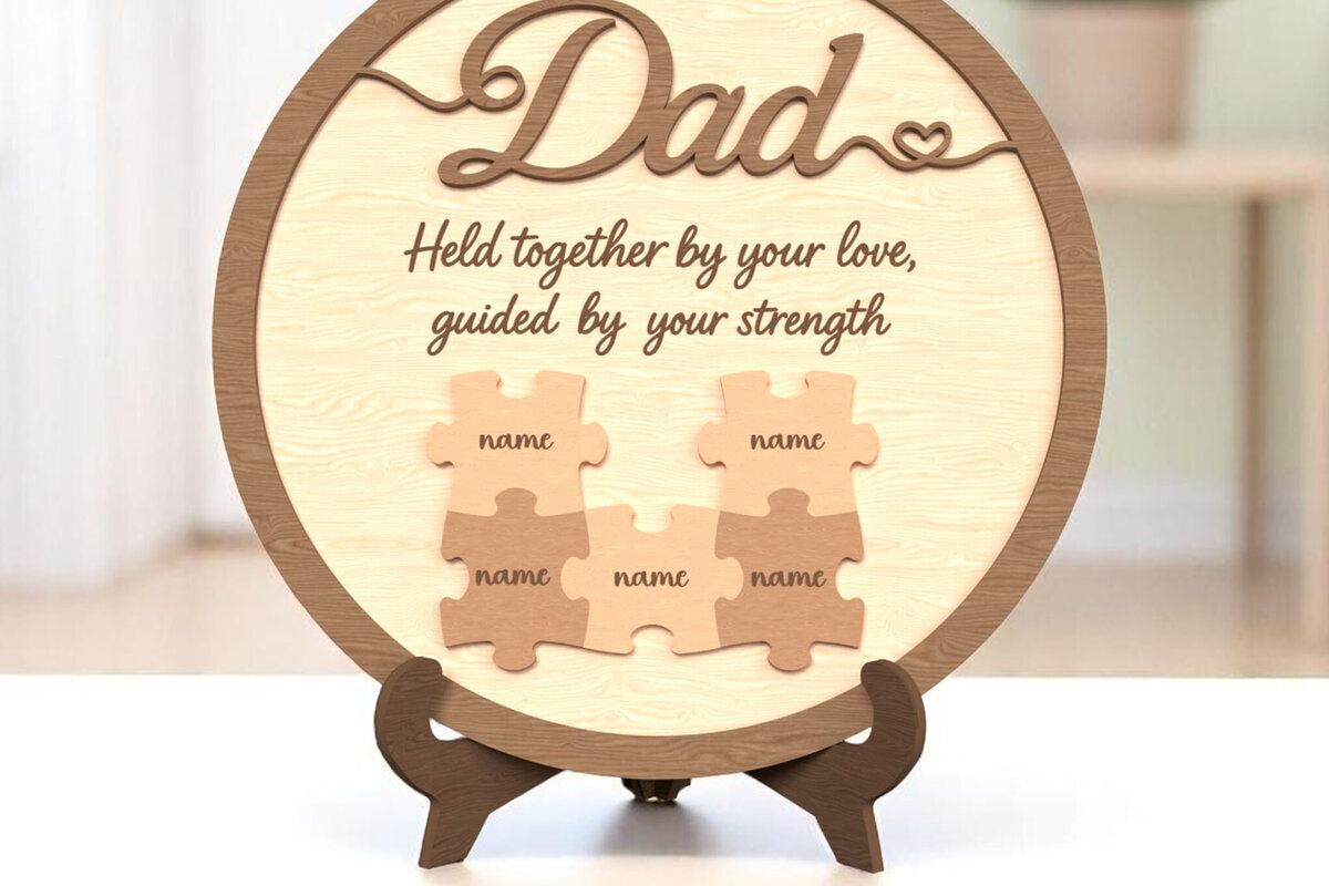 Intra απο ξύλο plywood  Χρώμα wenge 3mm-4mm πάχος - Dad Puzzle Sign – Guided by Love Δίασταση 6x6 cm INTRAFABR-59027733