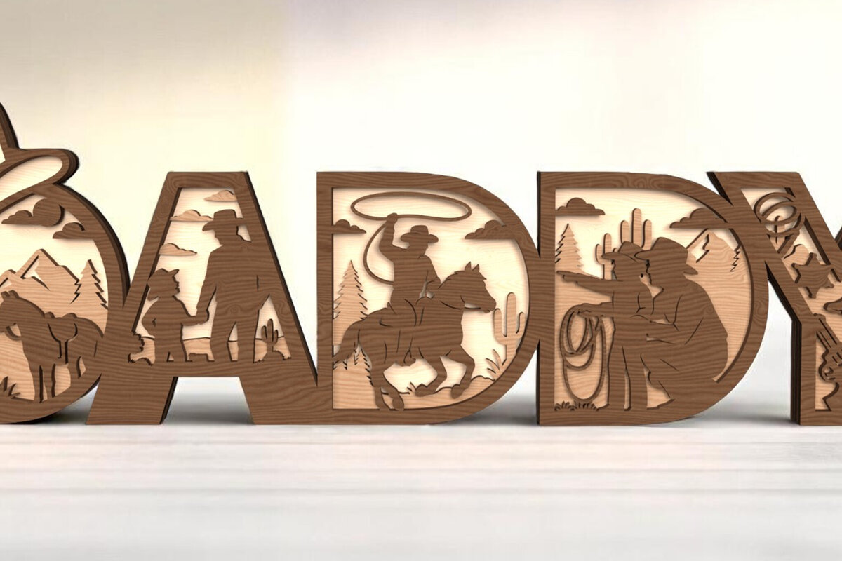 Intra απο ξύλο plywood  Χρώμα wenge 3mm-4mm πάχος - Πινακίδα Daddy Cowboy 3D Layered Δίασταση 30x20 cm INTRAFABR-97970607