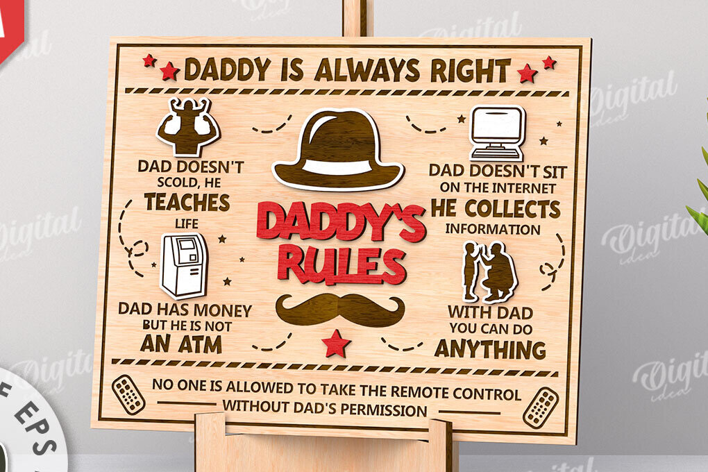 Intra απο ξύλο plywood  Χρώμα wenge 3mm-4mm πάχος - Daddy's Rules Plaque Δίασταση 30x20 cm INTRAFABR-98054004