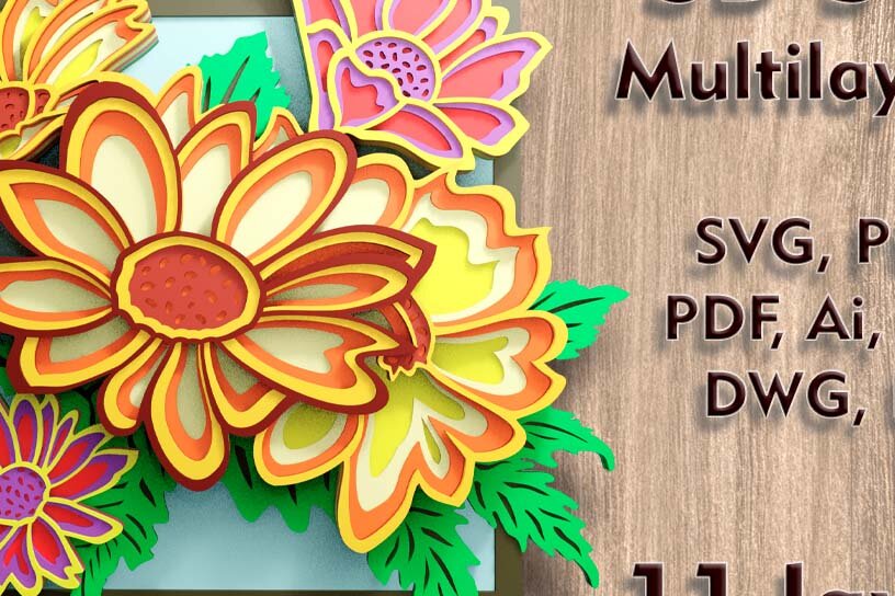Intra απο ξύλο plywood  Χρώμα wenge 3mm-4mm πάχος - Αρχεία λέιζερ 3D Daisies Δίασταση 8x11 cm INTRAFABR-92076671
