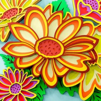 Intra απο ξύλο plywood  Χρώμα wenge 3mm-4mm πάχος - Αρχεία λέιζερ 3D Daisies Δίασταση 8x11 cm INTRAFABR-92076671 - Image 2