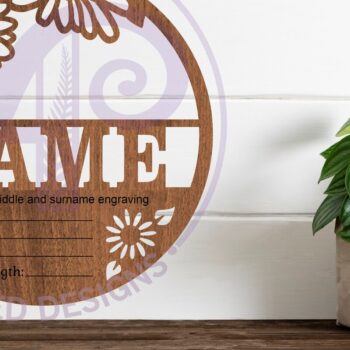 Intra απο ξύλο plywood  Χρώμα wenge 3mm-4mm πάχος - Daisy Flowers Baby Stats, Πλακέτα Γέννησης Δίασταση 30x20 cm INTRAFABR-34606580 - Image 1