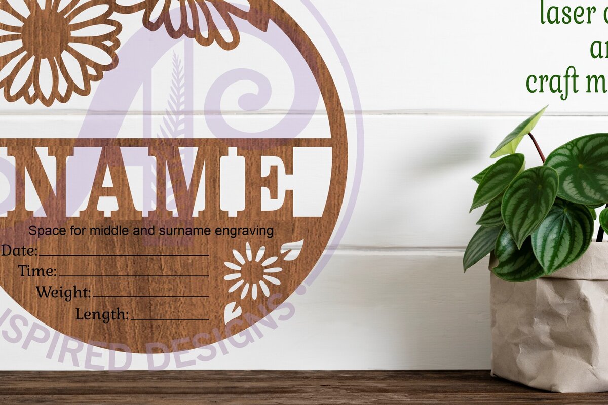 Intra απο ξύλο plywood  Χρώμα wenge 3mm-4mm πάχος - Daisy Flowers Baby Stats, Πλακέτα Γέννησης Δίασταση 30x20 cm INTRAFABR-34606580