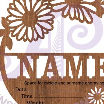 Intra απο ξύλο plywood  Χρώμα wenge 3mm-4mm πάχος - Daisy Flowers Baby Stats, Πλακέτα Γέννησης Δίασταση 30x20 cm INTRAFABR-34606580 - Image 4