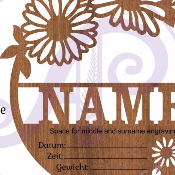 Intra απο ξύλο plywood  Χρώμα wenge 3mm-4mm πάχος - Daisy Flowers Baby Stats, Πλακέτα Γέννησης Δίασταση 30x20 cm INTRAFABR-34606580 - Image 5