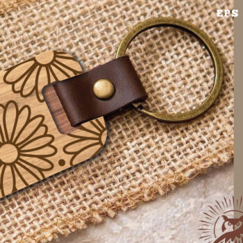 Intra απο ξύλο plywood  Χρώμα wenge 3mm-4mm πάχος - Μπρελόκ Daisy Flowers κομμένο με λέιζερ Δίασταση 4x4 cm INTRAFABR-25355938 - Image 1