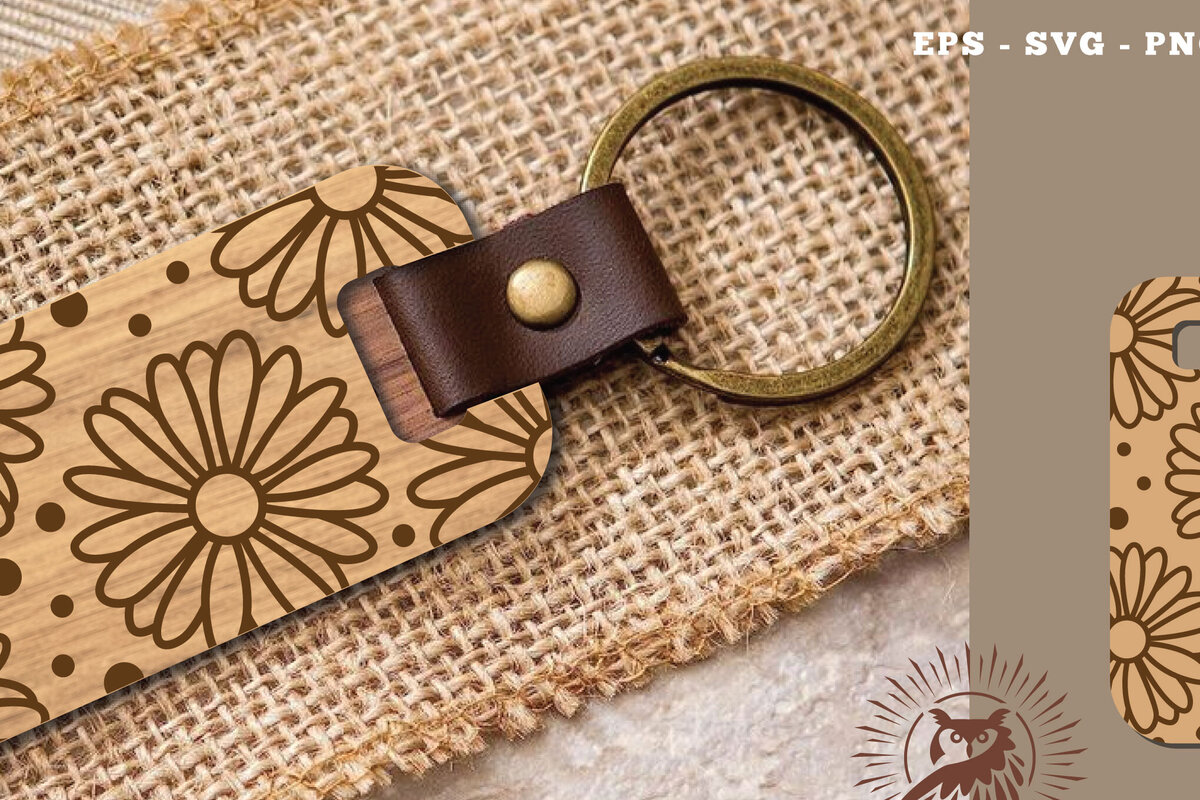 Intra απο ξύλο plywood  Χρώμα wenge 3mm-4mm πάχος - Μπρελόκ Daisy Flowers κομμένο με λέιζερ Δίασταση 4x4 cm INTRAFABR-25355938