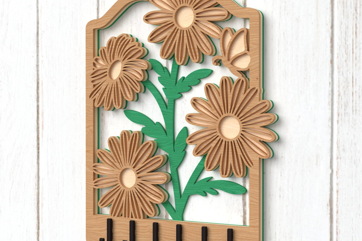 Intra απο ξύλο plywood  Χρώμα wenge 3mm-4mm πάχος - Daisy Key Holder Δίασταση 30x20 cm INTRAFABR-21710164