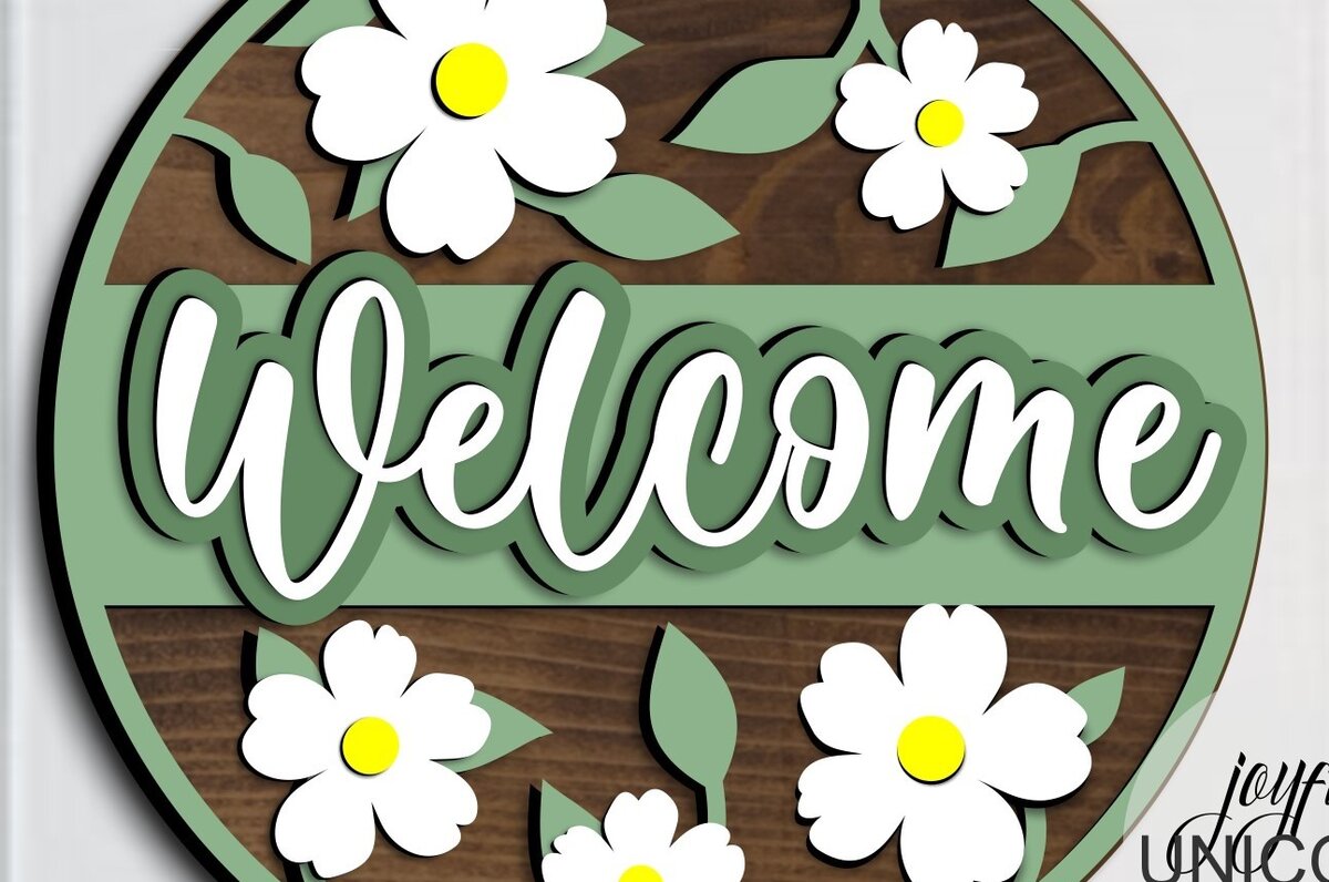 Intra απο ξύλο plywood  Χρώμα wenge 3mm-4mm πάχος - Daisy Welcome Door Hanger Δίασταση 20x20 cm INTRAFABR-56739042