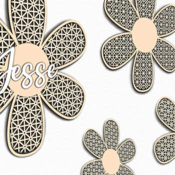 Intra απο ξύλο plywood Χρώμα wenge 3mm-4mm πάχος - Σχέδιο δέσμης λουλουδιών Daisy Wooden Δίασταση 8x9 cm INTRAFABR-79290939 - Image 3