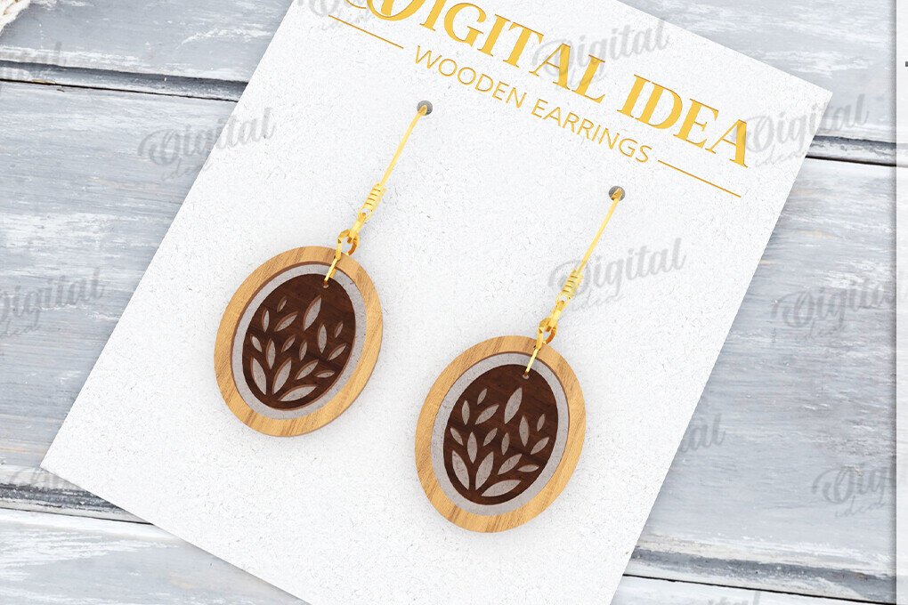 Intra απο ξύλο plywood  Χρώμα wenge 3mm-4mm πάχος - Κρεμαστά σκουλαρίκια με λέιζερ Δίασταση 3x3 cm INTRAFABR-120358272