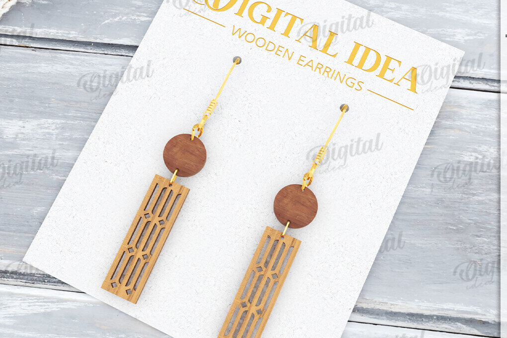 Intra απο ξύλο plywood  Χρώμα wenge 3mm-4mm πάχος - Κρεμαστά σκουλαρίκια με λέιζερ Δίασταση 3x3 cm INTRAFABR-120360101