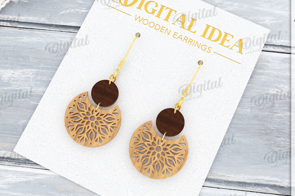 Intra απο ξύλο plywood  Χρώμα wenge 3mm-4mm πάχος - Κρεμαστά σκουλαρίκια με λέιζερ Δίασταση 3x3 cm INTRAFABR-90037280