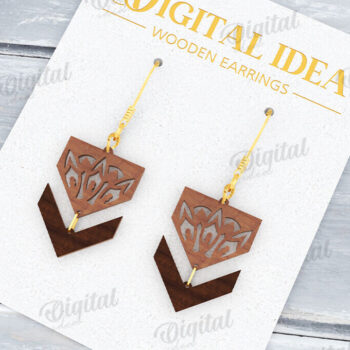 Intra απο ξύλο plywood  Χρώμα wenge 3mm-4mm πάχος - Κρεμαστά σκουλαρίκια με λέιζερ Δίασταση 3x3 cm INTRAFABR-65639020 - Image 1