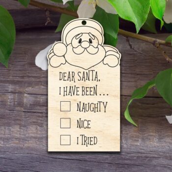 Intra απο ξύλο plywood  Χρώμα wenge 3mm-4mm πάχος - Αγαπητέ Άγιο Βασίλη που έχω πάει. . . Ετικέτα δώρου Δίασταση 5x10 cm INTRAFABR-113725751 - Image 1