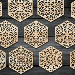 Intra απο ξύλο plywood  Χρώμα wenge 3mm-4mm πάχος - Διακοσμητικό Ποτό Εξαγωνικό Σουβέρ Δίασταση 30x20 cm INTRAFABR-107490668