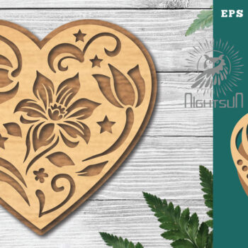 Intra απο ξύλο plywood 3mm-4mm πάχος - Διακοσμητικό διάκοσμο κοπής με λέιζερ καρδιάς 5 Δίασταση 20x20 cm INTRAFABR-116922497 - Image 1