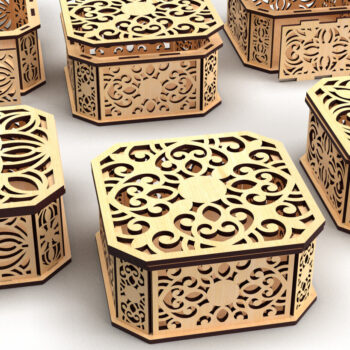 Intra απο ξύλο plywood  Χρώμα wenge 3mm-4mm πάχος - Διακοσμητικό κουτί δώρου με κομμένο εξάγωνο λέιζερ 3 Δίασταση 15x15 cm INTRAFABR-117780771 - Image 1