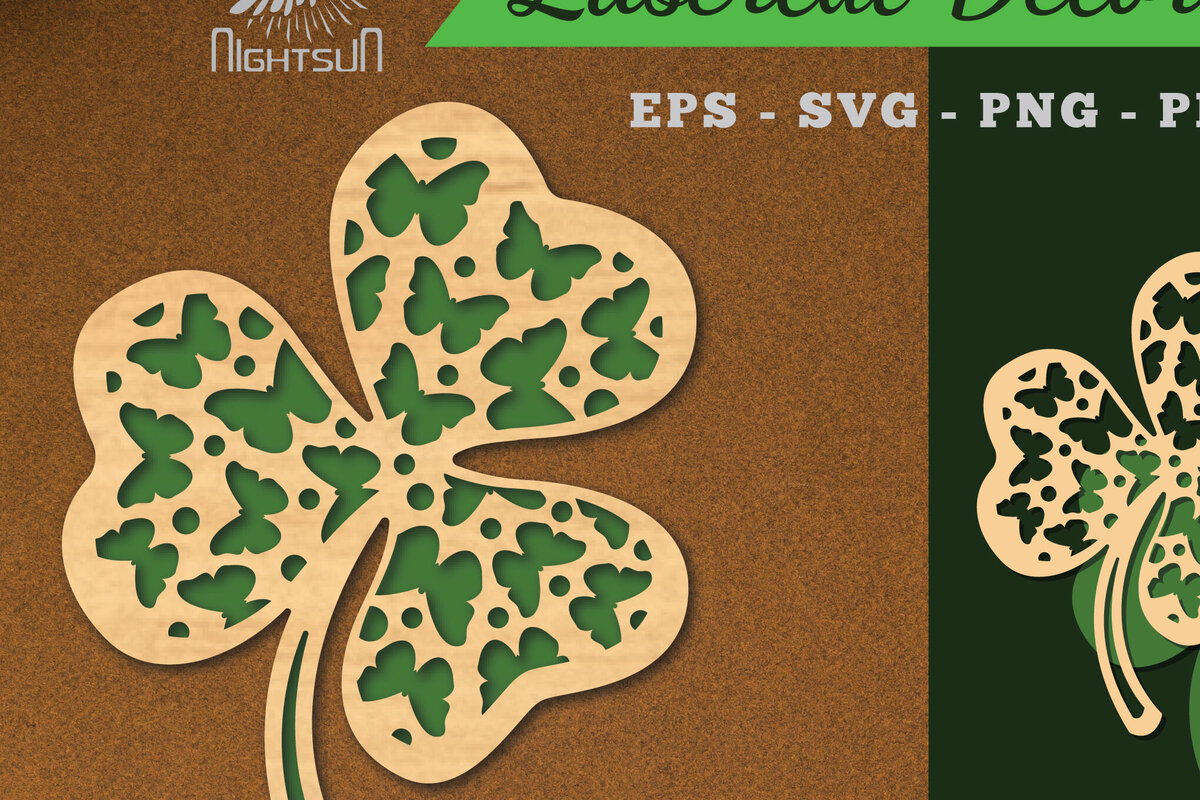 Intra απο ξύλο plywood  Χρώμα wenge 3mm-4mm πάχος - Διακοσμητικό κομμένο με λέιζερ τριφύλλι διακόσμηση Δίασταση 20x20 cm INTRAFABR-98389330