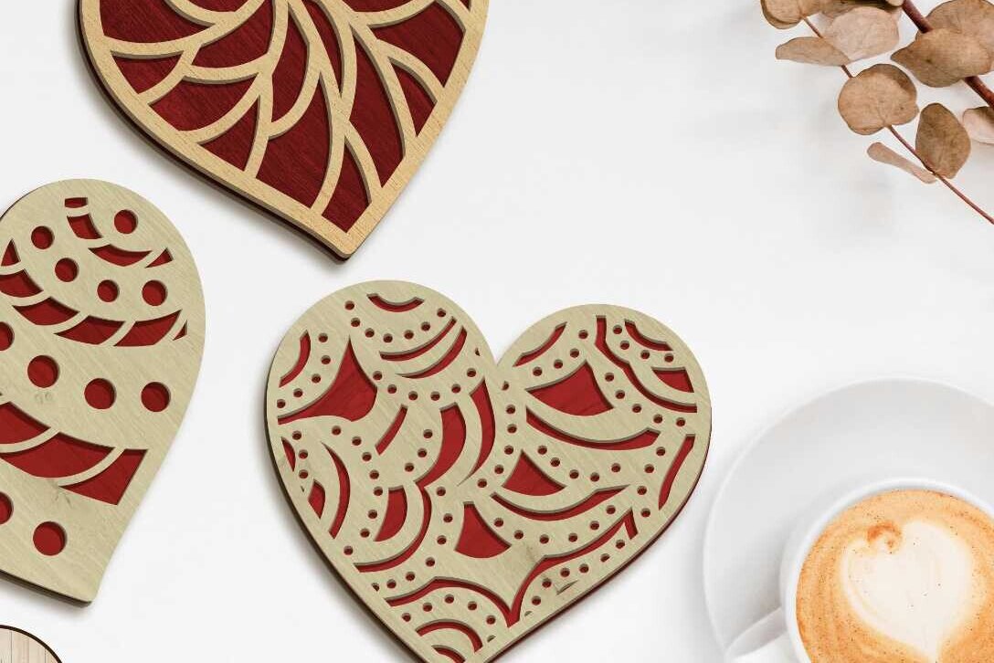 Intra απο ξύλο plywood  Χρώμα wenge 3mm-4mm πάχος - Διακοσμητικό σετ καρδιών του Αγίου Βαλεντίνου Δίασταση 7x6 cm INTRAFABR-113537365