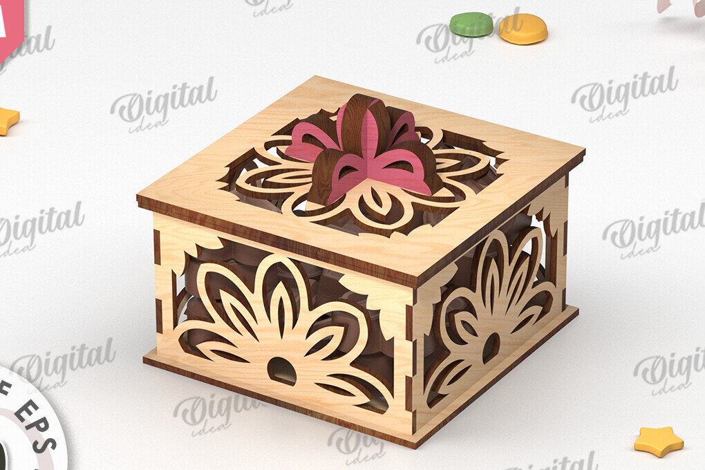 Intra απο ξύλο plywood  Χρώμα wenge 3mm-4mm πάχος - Διακοσμητικό Ξύλινο Κουτί Δώρου Κοπή Laser Δίασταση 15x15 cm INTRAFABR-114206667