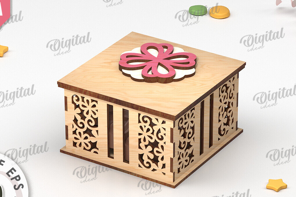 Intra απο ξύλο plywood  Χρώμα wenge 3mm-4mm πάχος - Διακοσμητικό Ξύλινο Κουτί Δώρου Κοπή Laser Δίασταση 15x15 cm INTRAFABR-114206689