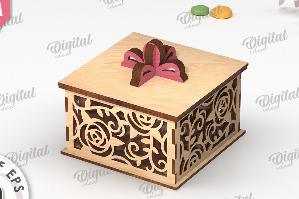 Intra απο ξύλο plywood  Χρώμα wenge 3mm-4mm πάχος - Διακοσμητικό Ξύλινο Κουτί Δώρου Κοπή Laser Δίασταση 15x15 cm INTRAFABR-114206908