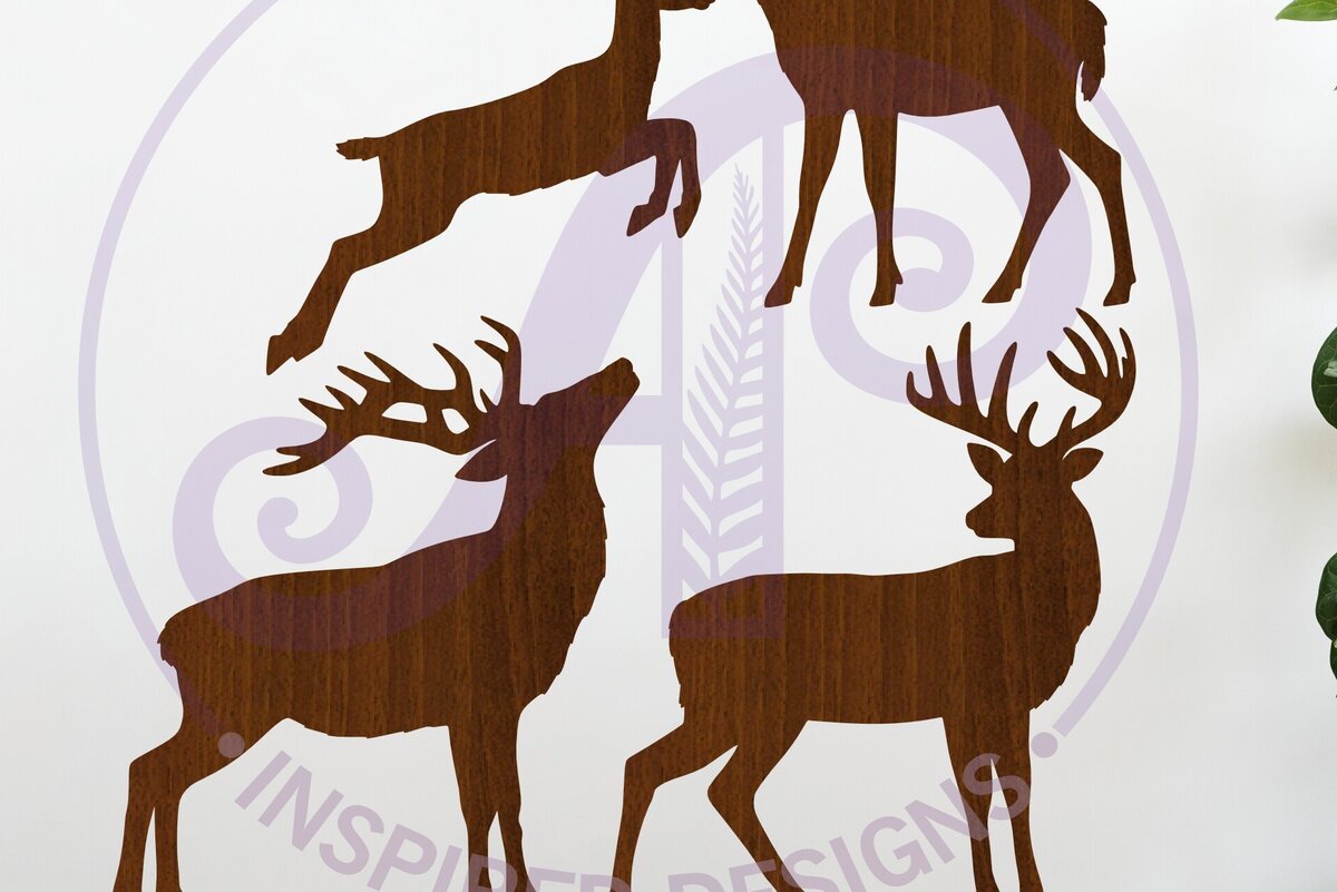 Intra απο ξύλο plywood  Χρώμα wenge 3mm-4mm πάχος - Τοίχος κοπής με λέιζερ σιλουέτα ελαφιού και ελαφιού Δίασταση 30x20 cm INTRAFABR-39421608
