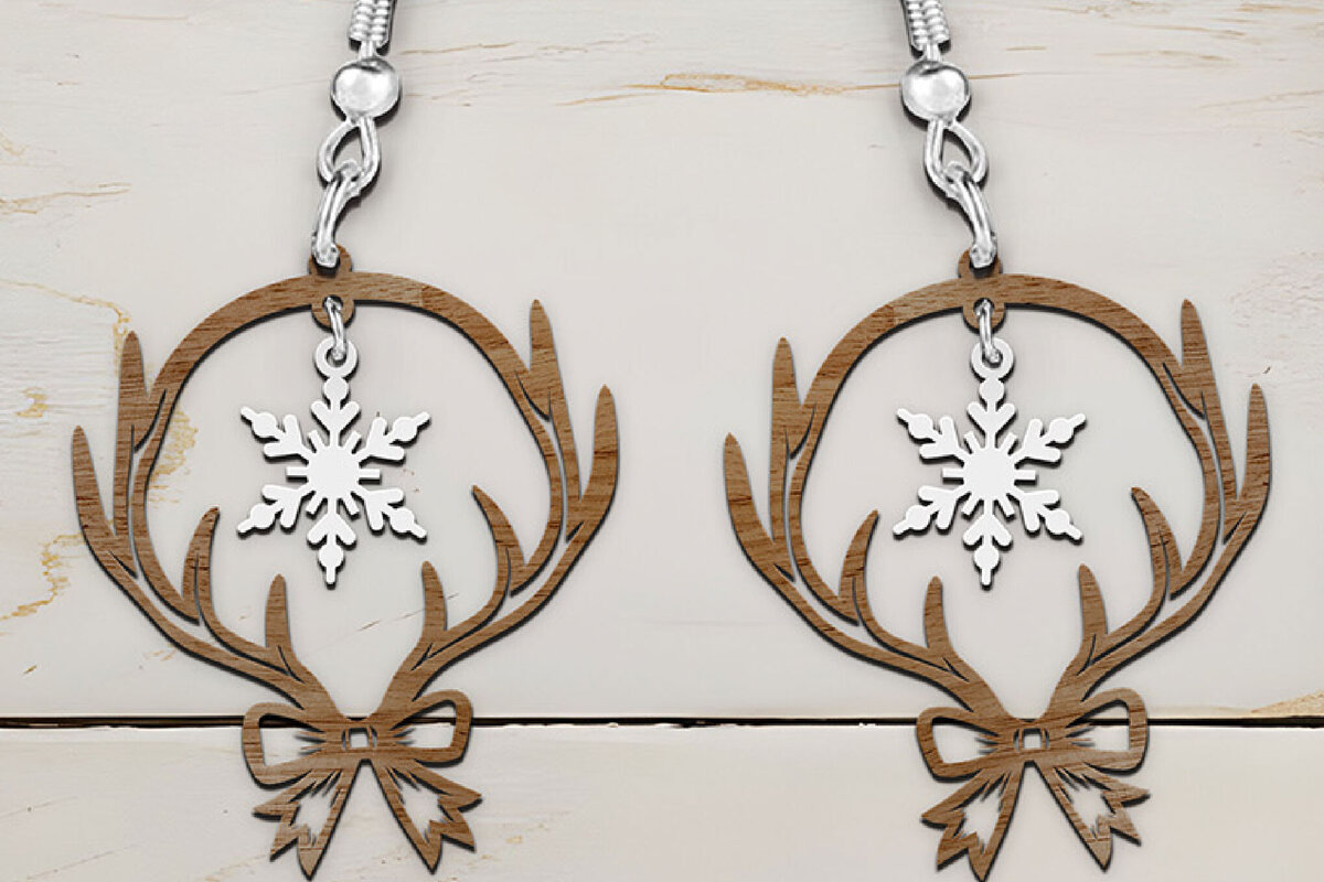 Intra απο ξύλο plywood  Χρώμα wenge 3mm-4mm πάχος - Σκουλαρίκια κομμένα με λέιζερ ελαφιού ελαφιού. Δίασταση 3x3 cm INTRAFABR-74858766