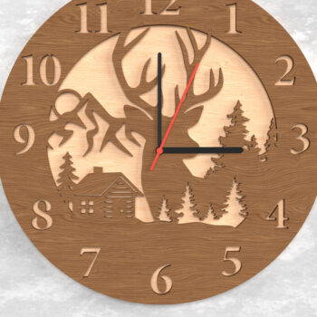 Intra απο ξύλο plywood  Χρώμα wenge 3mm-4mm πάχος - Ρολόι τοίχου Deer & Cabin Nature Δίασταση 30x20 cm INTRAFABR-118961386 - Image 1