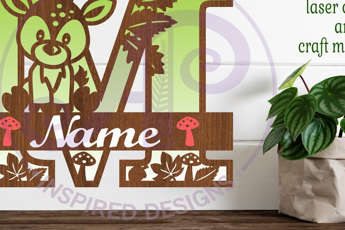 Intra απο ξύλο plywood  Χρώμα wenge 3mm-4mm πάχος - Μονόγραμμα με κεφαλαίο ελάφι Επιστολή M Δίασταση 30x20 cm INTRAFABR-109862280