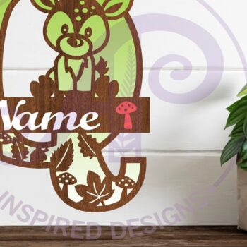 Intra απο ξύλο plywood  Χρώμα wenge 3mm-4mm πάχος - Μονόγραμμα με κεφαλαίο ελάφι Γράμμα Q Δίασταση 30x20 cm INTRAFABR-109207706 - Image 1