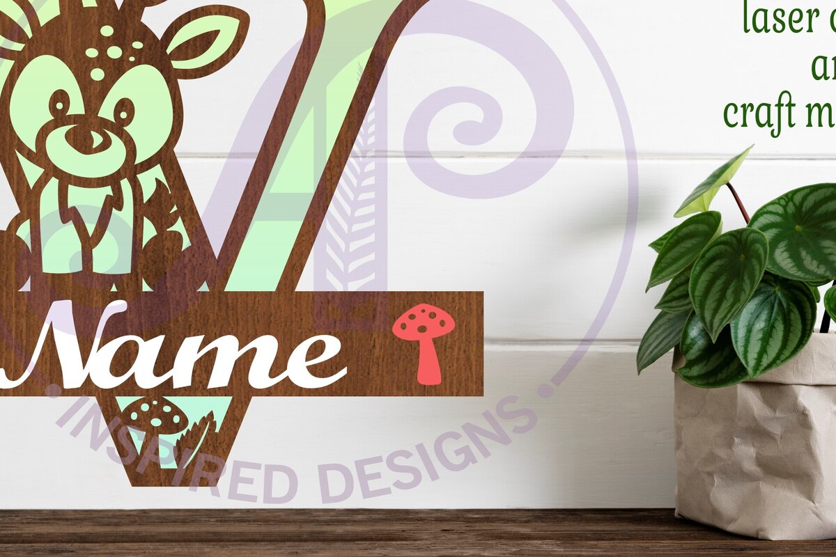 Intra απο ξύλο plywood  Χρώμα wenge 3mm-4mm πάχος - Μονόγραμμα με κεφαλαίο ελάφι Επιστολή V Δίασταση 30x20 cm INTRAFABR-109207945