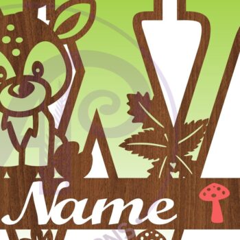 Intra απο ξύλο plywood Χρώμα wenge 3mm-4mm πάχος - Μονόγραμμα με κεφαλαίο ελάφι Επιστολή W Δίασταση 30x20 cm INTRAFABR-109208012 - Image 2