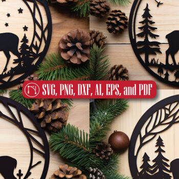 Intra απο ξύλο plywood  Χρώμα wenge 3mm-4mm πάχος - Σετ υ με χριστουγεννιάτικο κομμένο με λέιζερ ελάφια Δίασταση 15x15 cm INTRAFABR-93245902 - Image 1