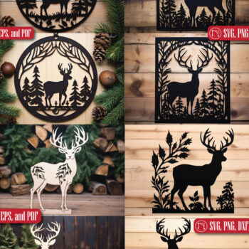 Intra απο ξύλο plywood  Χρώμα wenge 3mm-4mm πάχος - Σετ υ με χριστουγεννιάτικο κομμένο με λέιζερ ελάφια Δίασταση 15x15 cm INTRAFABR-93245933 - Image 1