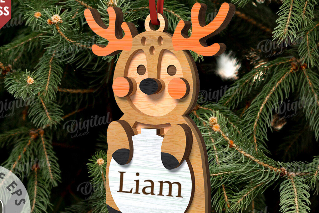Intra απο ξύλο plywood  Χρώμα wenge 3mm-4mm πάχος - Χριστουγεννιάτικο στολίδι ελάφι με λέιζερ Δίασταση 6x6 cm INTRAFABR-122682761