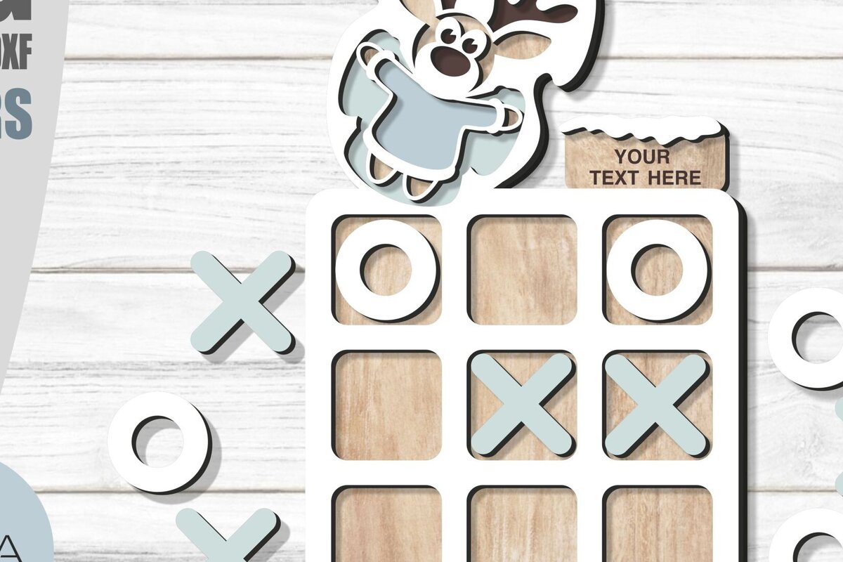 Intra απο ξύλο plywood  Χρώμα wenge 3mm-4mm πάχος - Deer Christmas Tic Tac Toe Fil Δίασταση 15x15 cm INTRAFABR-122682766