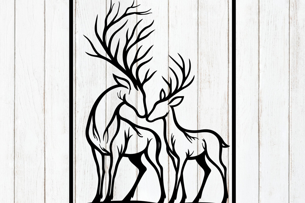 Intra απο ξύλο plywood  Χρώμα wenge 3mm-4mm πάχος - Τέχνη τοίχου σιλουέτας ζευγαριού ελαφιού Δίασταση 6x6 cm INTRAFABR-122491188