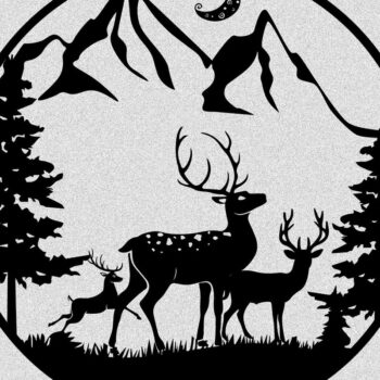 Intra απο ξύλο plywood  Χρώμα wenge 3mm-4mm πάχος - Deer Family Sing with Moon Δίασταση 30x20 cm INTRAFABR-104485813 - Image 1