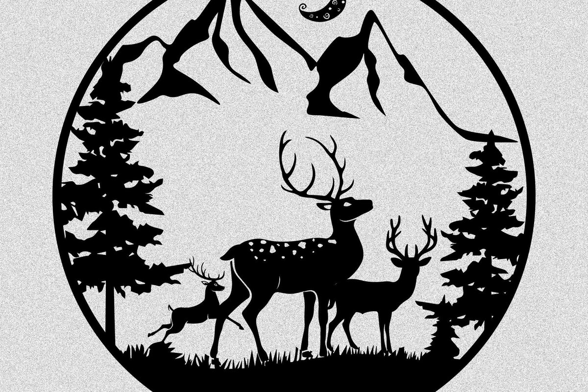 Intra απο ξύλο plywood  Χρώμα wenge 3mm-4mm πάχος - Deer Family Sing with Moon Δίασταση 30x20 cm INTRAFABR-104485813